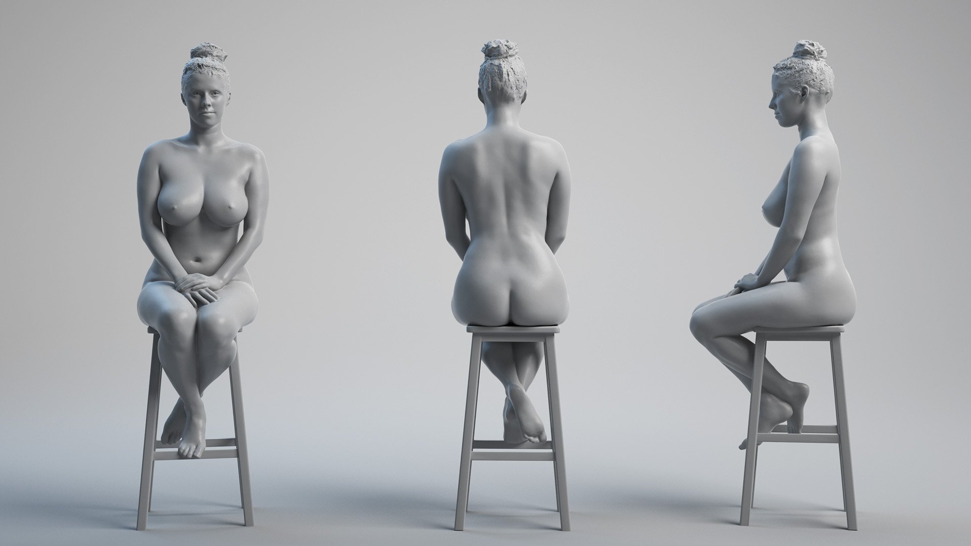 Naked Female 3D Body Arm Seating Seated Pose
